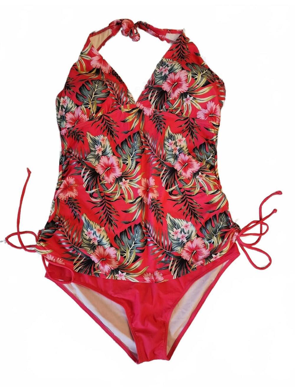 Tankini 2XL, side ruching, high waist bottom